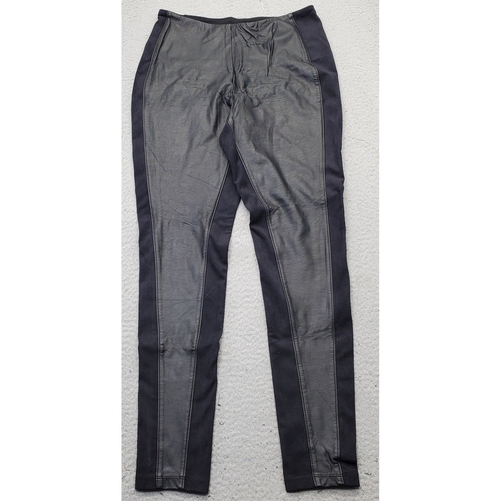 Lyssé Leggings Womens Medium Black Faux Leather Panel Stretch Skinny Leg Pull On